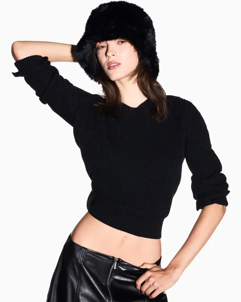 Wende-Fischerhut Up For Party Kunstfell leichtes Nylon Schwarz