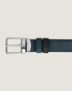 Wendegürtel aus Leder in Samtblau/Schwarz mit alltagstauglicher Schließe mm - MB221005 - Gürtel