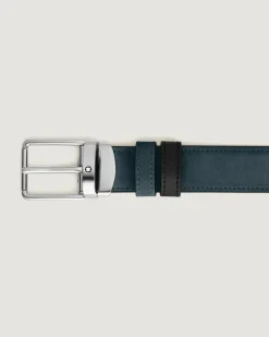 Wendegürtel aus Leder in Samtblau/Schwarz mit alltagstauglicher Schließe mm - MB221005 - Gürtel