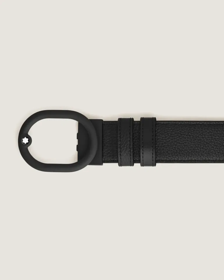 Wendegürtel aus Leder in Schwarz/Schwarz mit ovaler Schließe mm - MB221028 - Gürtel