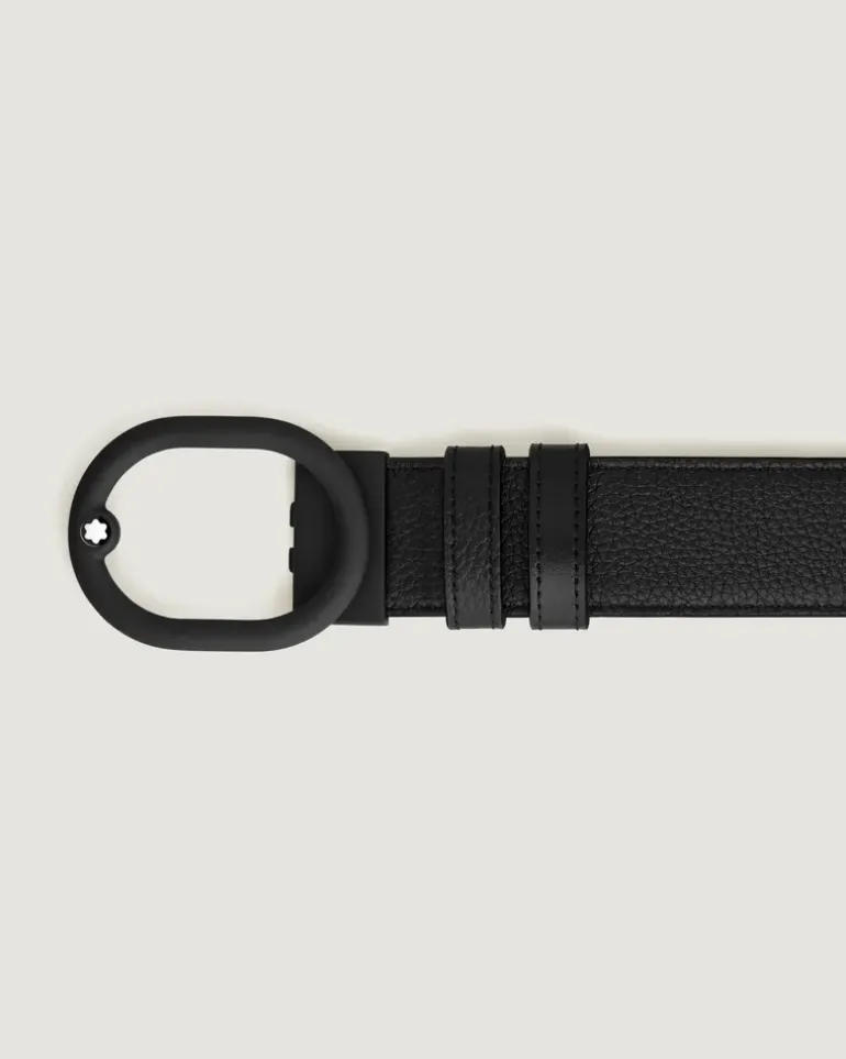 Wendegürtel aus Leder in Schwarz/Schwarz mit ovaler Schließe mm - MB221028 - Gürtel