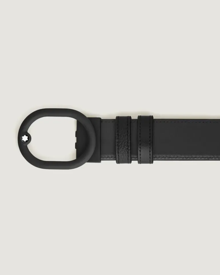 Wendegürtel aus Leder in Schwarz/Schwarz mit ovaler Schließe mm - MB221028 - Gürtel