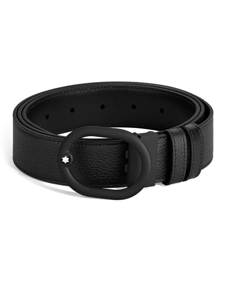 Wendegürtel aus Leder in Schwarz/Schwarz mit ovaler Schließe mm - MB221028 - Gürtel
