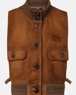Weste aus Veloursleder Braun