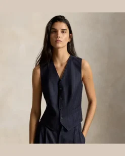 Weste aus Wollflanell mit Nadelstreifen Blue