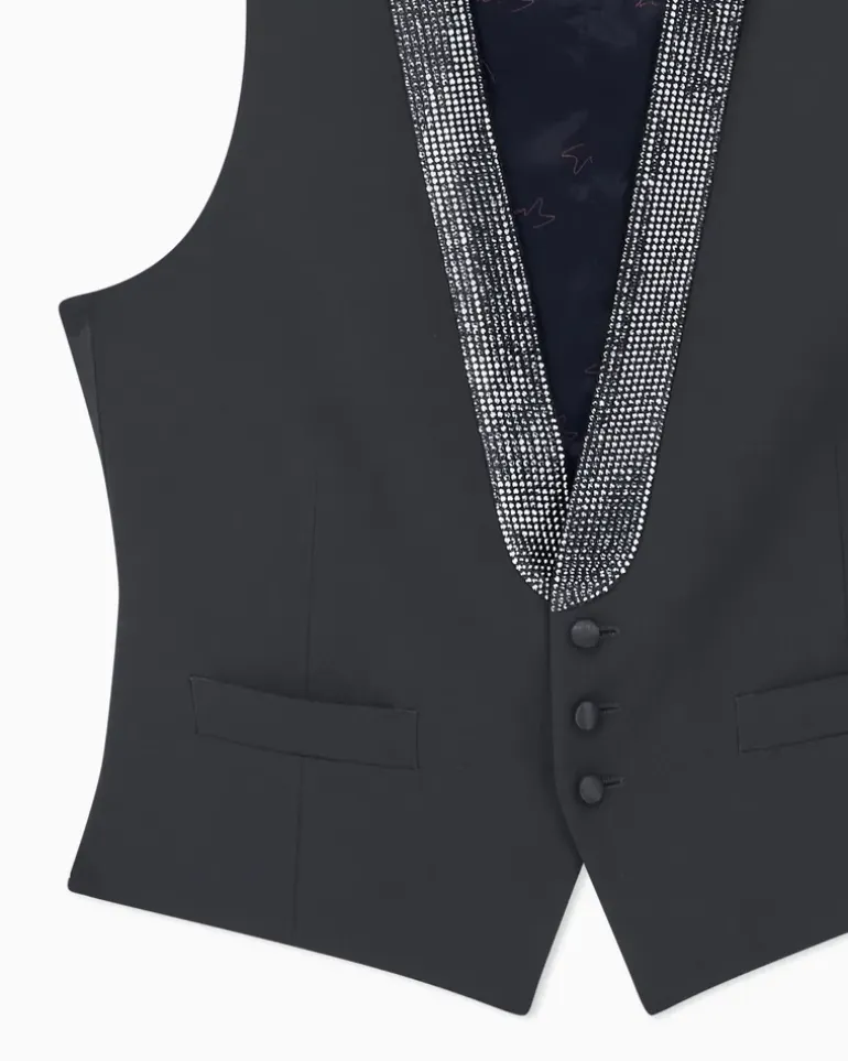 Weste Giorgio's aus Schurwollkrepp mit Zierbesatz Schwarz