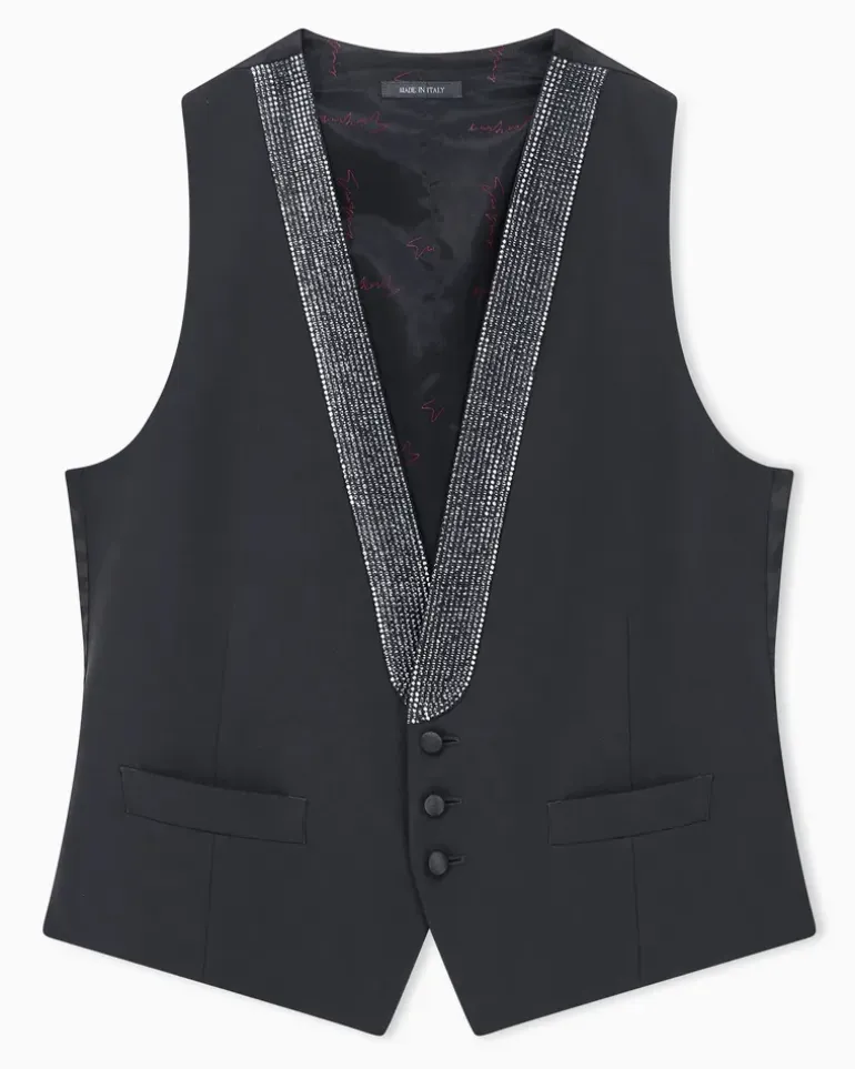 Weste Giorgio's aus Schurwollkrepp mit Zierbesatz Schwarz