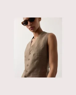 Weste Jaiden aus Leinen Brown