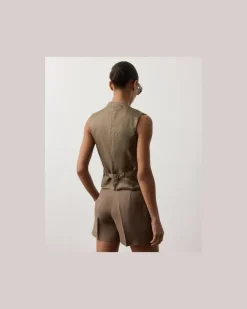 Weste Jaiden aus Leinen Brown