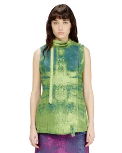 Weste mit Gürtel aus farbigem Satin-Denim - Westen - Damen - Grün
