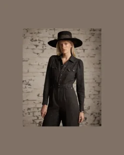 Western-Jumpsuit aus Woll-Leinen-Twill Black