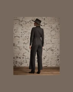 Western-Jumpsuit aus Woll-Leinen-Twill Black