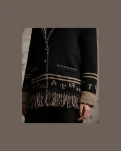 Western-Strickjacke aus Wolle und Seide Black