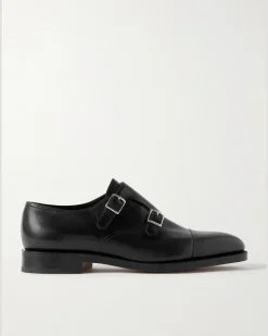 William Leather Monk-Strap Shoes Black
