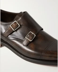 William Leather Monk-Strap Shoes Brown