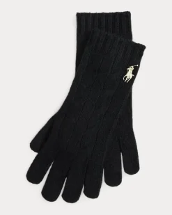 Woll-Kaschmir-Handschuhe mit Zopfmuster Black