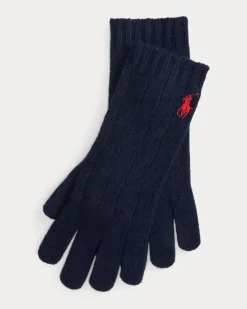 Woll-Kaschmir-Handschuhe mit Zopfmuster Blue