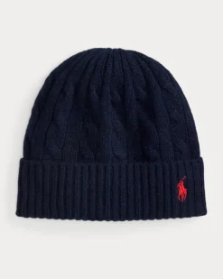 Woll-Kaschmir-Mütze mit Zopfmuster Blue