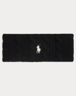 Woll-Kaschmir-Stirnband mit Zopfmuster Black