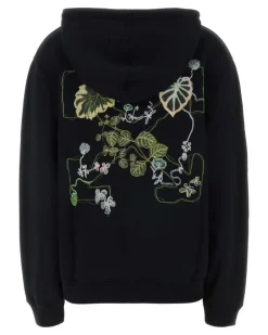 Women Arrow Leaves Reg Hoodie Black Cotton Sweater