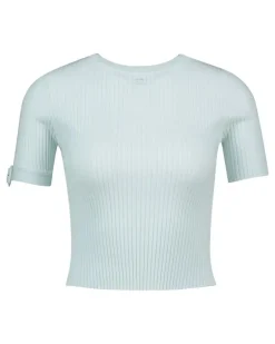Women Buckle-Cuff Ribbed Viscose T-Shirt Mint