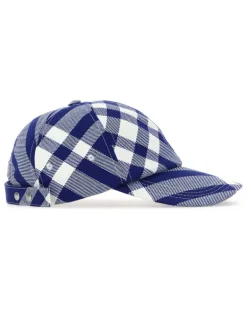 Women Checked Wool-Blend Baseball Cap Navy Polyester