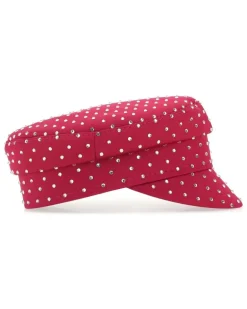 Women Embellished Satin Flat Cap Pink