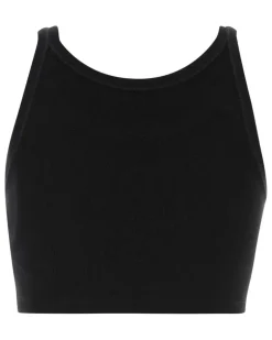 Women Logo-Embroidered Cotton Piquet Tank Top Black Sweater