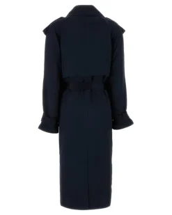 Women Maxi Trench Coat Navy Viscose