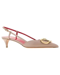 Women's Antiqued Pink Leather Vlogo Signature Pumps Poudre Scarpe Con Tacco High Heel Shoes Beige