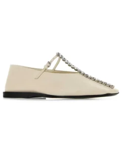 Women's Ballerina Beige Leather Caprina