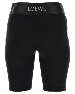 Women's Black Leather And Fabric Leggings