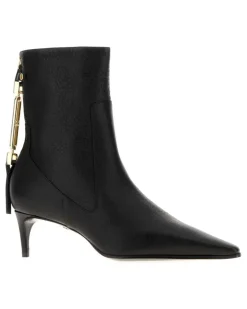 Women's Black Leather Ankle Boots Stivali
