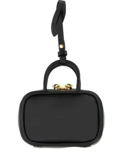 Women's Black Leather Beau Keyring Necessaire Nero Vitello Portachiavi Keychains