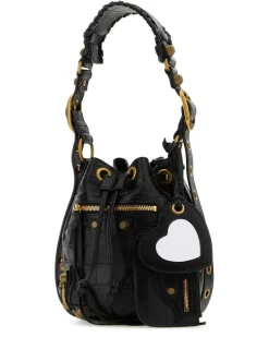 Women's Black Leather Le Cagole Xs Bucket Bag 1000 Borse A Secchiello