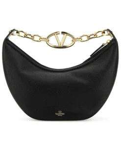 Women's Black Leather Small Hobo Vlogo Moon Handbag Nero Borse A Mano