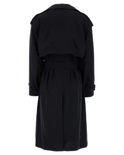 Women's Black Wool Trench Coat Navy Exterior