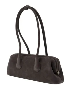 Women's Boat Wide Mini Shoulder Bag - Leather Grey Cowhide Shoulder-Hobo-Bags Gray