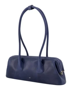 Women's Boat Wide Mini Shoulder Bag - Leather Blue Cowhide Shoulder-Hobo-Bags