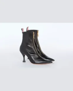 Women's Bottine Wingtip À Talon Courbe Rond 90mm En Veau Lisse Black Boot