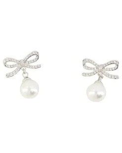 Women's Bow Earrings Self Portrait Pearl Silver Jewelry-Watches