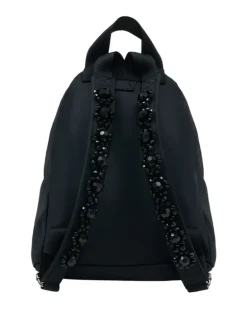 Women's Bow Front Backpack W- Emb - Synthetic Black Nylon Bags Backpacks