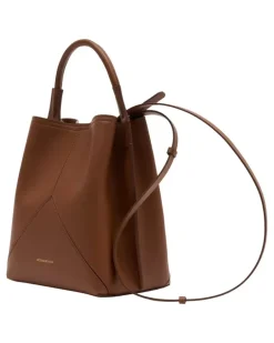 Women's Calfskin Leather Bucket Bag Brown