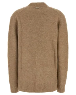 Women's Camel Stretch Alpaca Blend Oversize Cardigan Nude Maglieria Sweater Beige