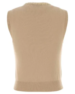 Women's Cashmere Embellished Tank Top Beige Sweater