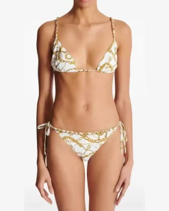 Women's Chain-Print Triangle Bikini Aw25 W White