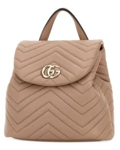 Women's Chevron-Quilted Leather Backpack Beige Nappa