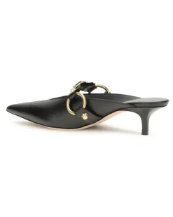 Women's City Mules Black-Gold Calf Leather Bos Taurus Sandal Black/gold
