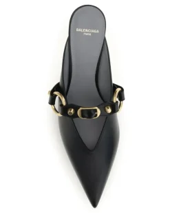Women's City Mules Black-Gold Calf Leather Bos Taurus Sandal Black/gold