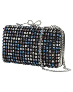 Women's Crystal-Embellished Clutch Black Metal Hardware Crystals